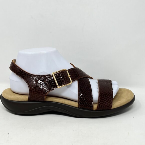 SAS Womens Brown Leather Strappy Sandal Weave Henna Brown Herringbone Size 8.5M - Picture 4 of 9